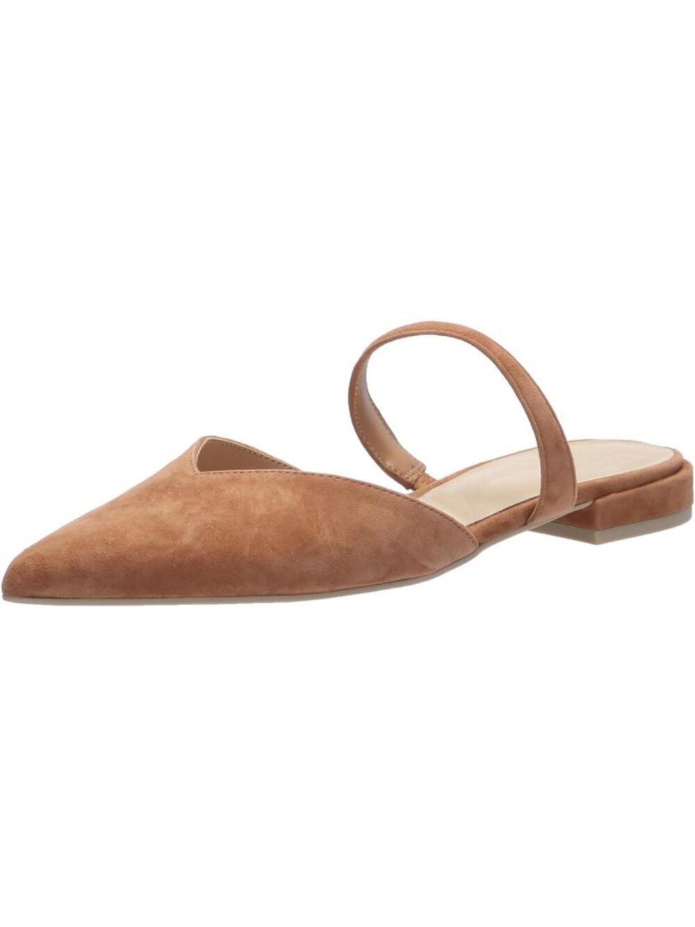 Women's Brown Suede Comfy Raffia Woven Strap Closed Pointed Toe Mule Flat Sandal